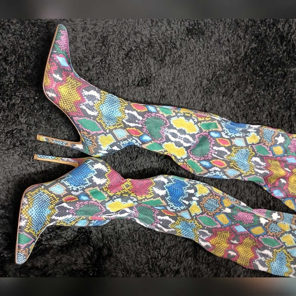 Colorful Snake Print Ankle Boots